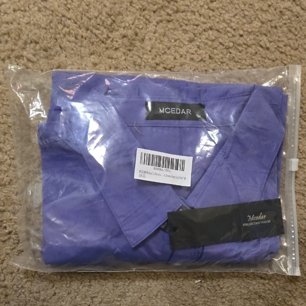 NIB Women's Purple Oversized Short-Sleeve Shirt Dress with Pockets